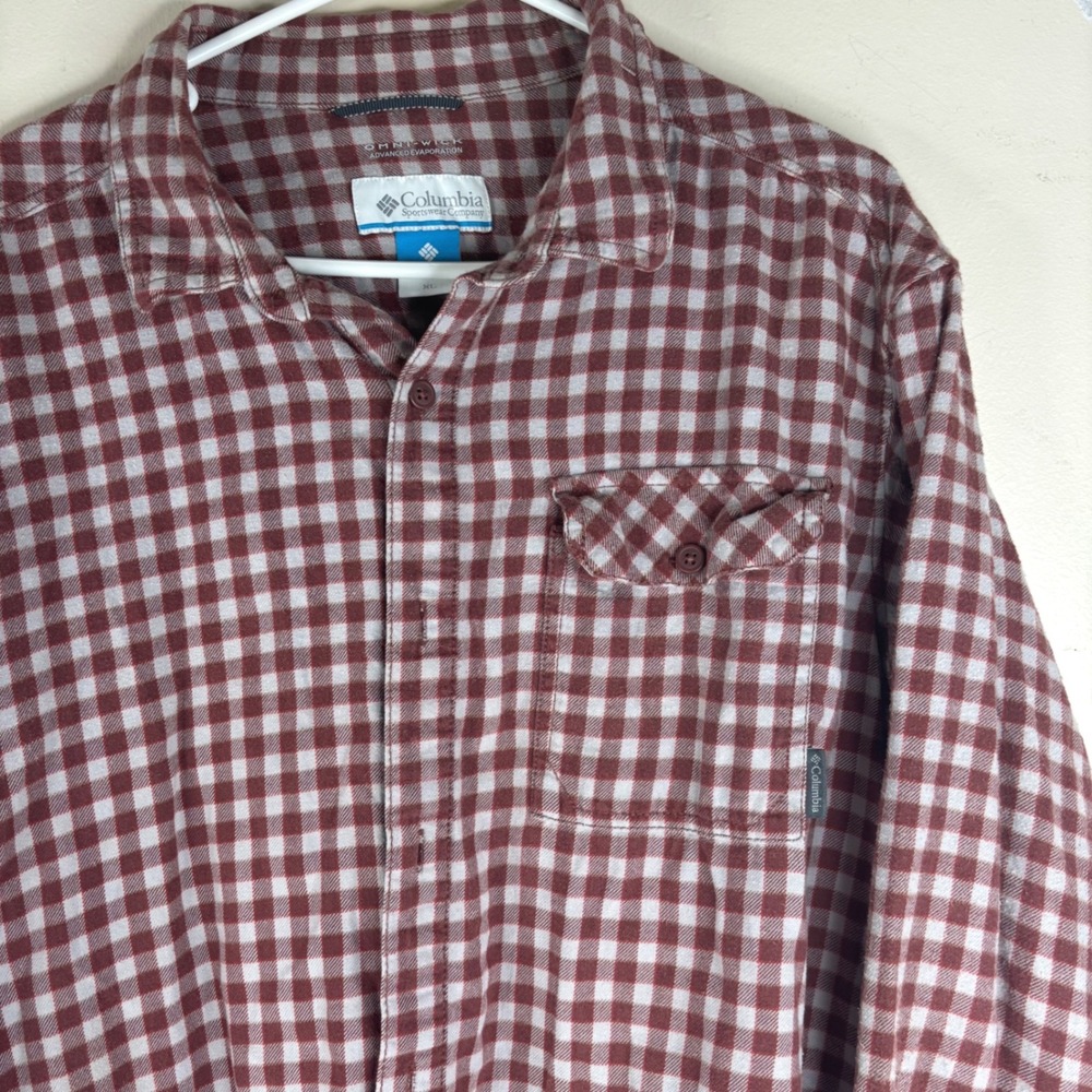 Columbia Shirt Mens XL Red Gingham Plaid Cotton Omni-Wick Long Sleeve XM7258